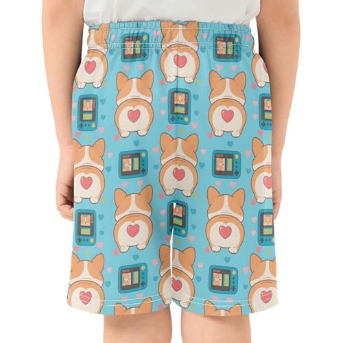 Corgi Heart Game Console Boys Active Basketball Shorts Lightweight Summer Sports Shorts with Pockets for Kids3