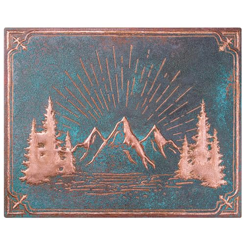 Kitchen Backsplash, Rising Sun behind the Mountains Wall Art with Border, Nature Scene Kitchen Backsplash, Handmade Copper Backsplash Tile, Indoor Outdoor Wall Decor (Green)