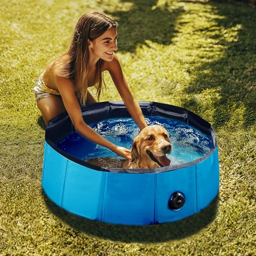 Fudajo Hundepool 80 x 30 cm rutschfestes Hundeplanschbecken, Hundeschwimmbad faltbar aus PVC, Hundebadewanne mit verstärkten Kanten, tragbarer Pool für Hunde
