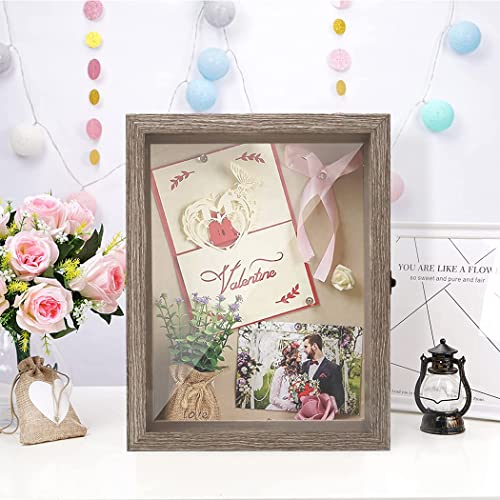 Shadow Box Case 11X14 Inch Display,Large Rustic Wood Memory Picture Photo With Glass Window For Jerseys, Keepsakes And Pictures #TOP2