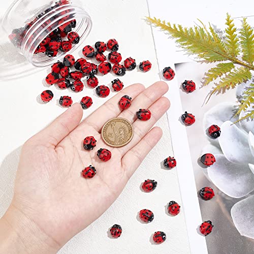 OLYCRAFT 80pcs Lampwork Beads Handmade Red Ladybug Lampwork Beads Insect Shape Handmade Beads Loose Beads for Bracket Earrings Necklace Jewelry Making - Image 3