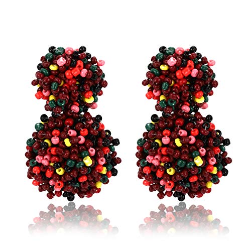 JYM JEWELRY Beaded Earrings for Women Handmade Rainbow Seed Bead Earrings Statement Whimsical Drop Earrings Boho Dangle Earrings Light Weight Bohemian Jewelry