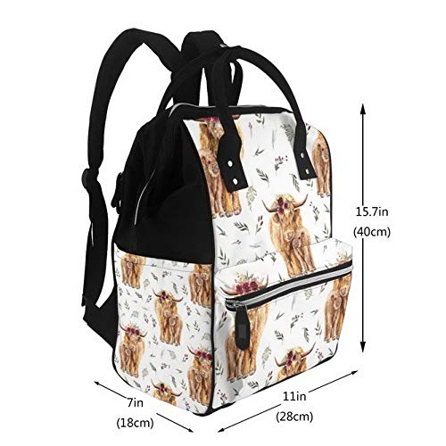 Highland Cows With Leaves And Maroon Floral Fashion Diaper Bags Mummy Backpack Large Capacity Nappy Bag Nursing Bag For Baby Care For Traveling Multi Functions Waterproof #TOP1