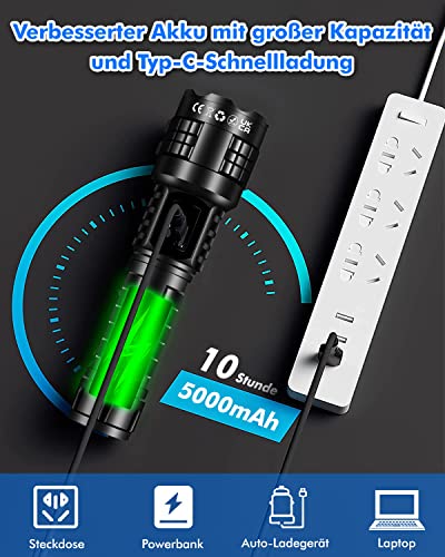 Linternas LED Alta Potencia Recargable, USB Táctica Policial Militar, XHP70 15000 Lumens Super Potente, a Pilas, Impermeable Flashlight con 5 Modos