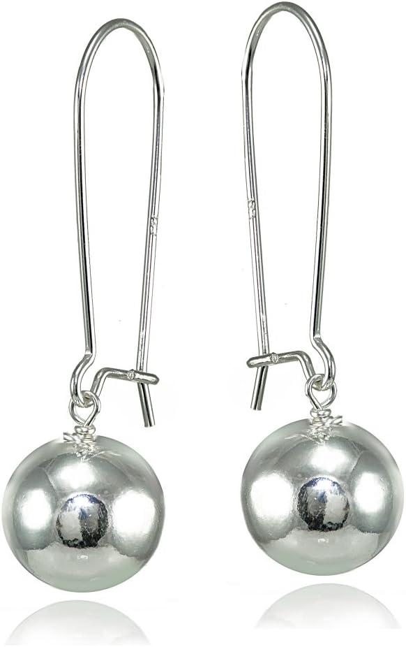 Sterling Silver Polished Ball Bead Long Drop Dangle Earrings, One Pair Set, Sizes 6mm 8mm 10mm or 12mm