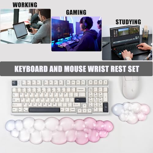 Ergonomic Cloud Silicone Gel Keyboard and Mouse Wrist Rest Set – Clear Wrist Rest for Computer Keyboard 60%/68%/75%, Comfort & Support for Typing and Gaming (Light Pink Blue) by Sumgsn - Image 4