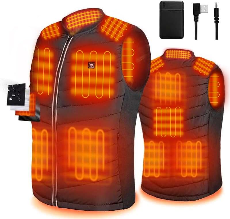 Srivb Chaleco calefactable, 8 zonas de calefacción, chaleco térmico de carga USB, calentador de cuerpo lavable con batería para exteriores