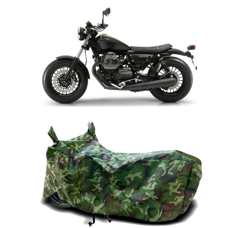 Image of DUFFEL-100% Heat Protection Two Wheeler Bike /Scooty Body Cover for Moto Guzzi V9 Bobber BS6 Water Resistance /UV-Rays /Birds Dropping /Scratchproof /Dust Proof /Waterproof[Green Jungle Print]