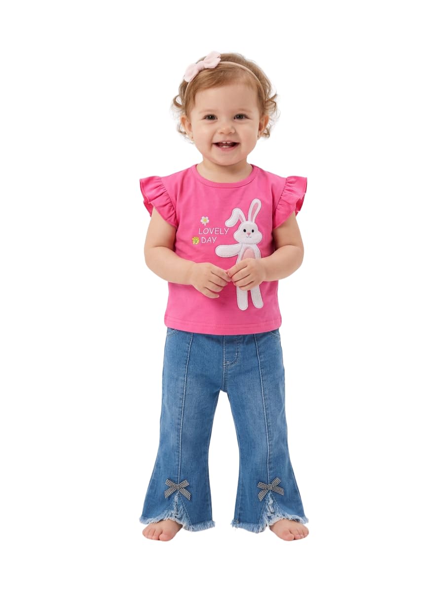 TUTE Baby Girls Round Neck Crop Sleeve Embroidered T-Shirt with Bootcut Denim Pant Co-ord Set - Review, Price and Buying Guide