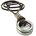 KONOV Mens Womens Double Rings Pendant Adjustable Leather Cord Necklace Chain, Silver Brown