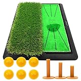 Golf Style ダフりチェック ゴルフマット ターフ跡が確認できる 2WAY ターフ芝+ラフ芝 ゴルフ 練習 マット 素振り アイアン スイング 跡がつく ショットマット 練習用 ゴムマット 34×44cm Pセット (イエロー)