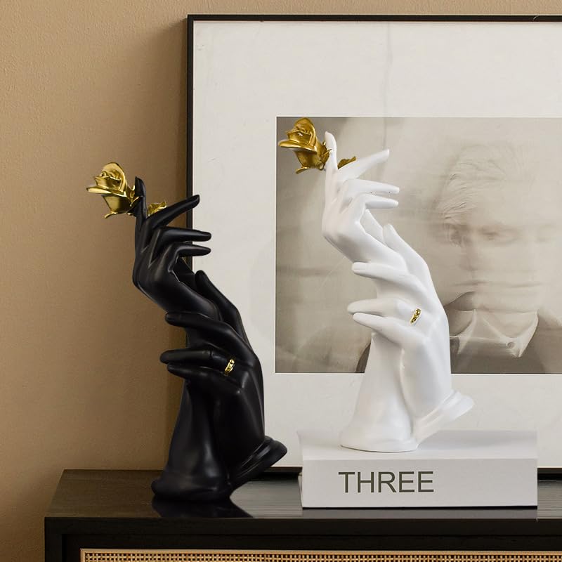 Hosoncovy Home Decoration Resin Sculpture Home Figurine Hand in Hand Ornament Gift Ornament for Wedding for Couples for Lover (Black) - Image 3
