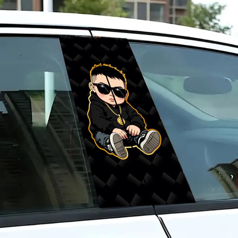 Image of Premium Car Pillar Self-Adhesive Printed Vinyl Sticker, Cool Boy Design, Vehicle Exterior Decor DIY Decal Accessory (a)