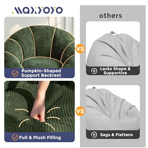 Image of MAXYOYO Giant Bean Bag Chair, Pumpkin-Shaped Bean Bag Sofa, Oversized Boneless Couch Sofa in a Box, Comfy and Lazy Lounge Chair for Dorm, Living Room, Green