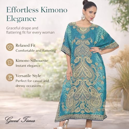 Image of Goood Times Plus Size Kaftan Long Maxi Kimono for Women, 52 inch Length, 3 /4 Sleeves, Caftan Nightgown for Women