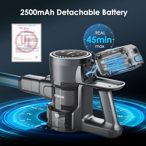 Oraimo Cordless Vacuum Cleaner 6 in 1 with 270W Exclusive Brushless Motor, 24KPA Suction, Digital Display, Upgraded Tangle Free Brush, Up to 45min Runtime, Stick Vacuum for Hard Floor Carpet, 4 HEPA - Image 2