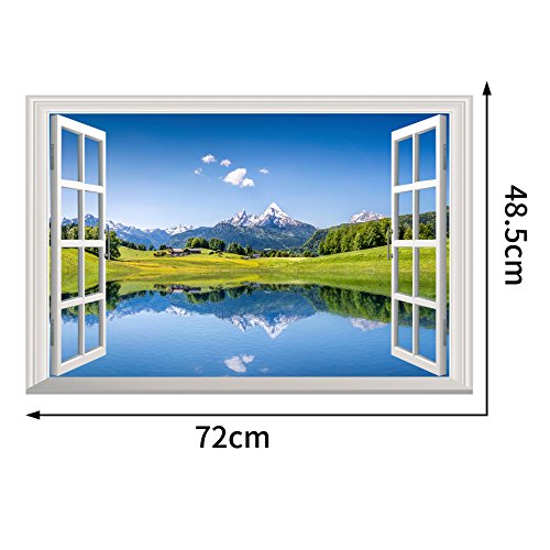 Large Blue Sky 3D Self-Adhesive Removable Break Through The Wall Vinyl Wall Sticker/Mural Art Decals Decorator (Amazing Snow Mountain Lake(48.5X72Cm)) #TOP1