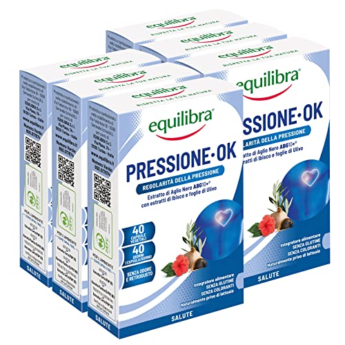 6x Equilibra Pressione OK Regolarità Salute Integratore Alimentare con Estratti Aglio Nero Ibisco Formula Naturale Senza Lattosio Gluten Free - 6 Confezioni da 40 Capsule ciascuna