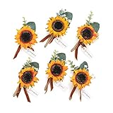 Ling's moment Sunflower Boutonniere for Men Wedding Yellow Boutonniere with Pins Set of 6 for French Fall Rustic Boho Wedding