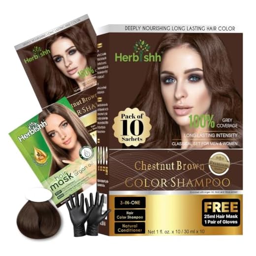 Herbishh Hair Color Shampoo for Gray Hair–Natural Hair Dye Shampoo with Argan Hair Mask–Travel size-Colors Hair in Minutes–Long lasting colour–10pack+1pack–Ammonia-Free (Chestnut Brown)