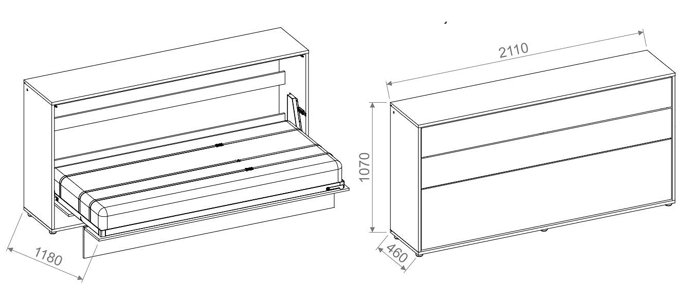 Concept opklapbed verticaal - 90x200 - Eikenkleur