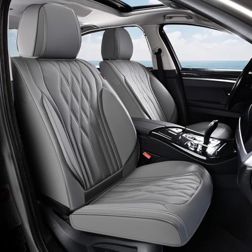 Image of Coverado Front Seat Covers, Car Seat Protector, Waterproof Nappa Leather Cushion, Fit for Most Sedans SUV Pick-up Truck-Gray
