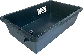 五色アクア メダカ飼育ケース 60リットル 黒 トロ舟 オーバーフロー加工付きで大雨や足し水でも安心 金魚の屋外飼育や水草・睡蓮栽培、ビオトープにも | 浅型飼育容器 豪雨対策 生体流出防止穴あきキャップ付 底栓無し