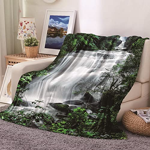 Couverture polaire arbres en cascade blanc vert flannel