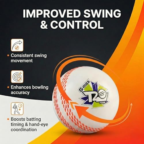 Image of G-Max Synthetic T20 Tour Cricket Ball (120 g) | Pack of 3 | White Swing Practice Ball for Indoor & Outdoor Play | Batting & Training Use