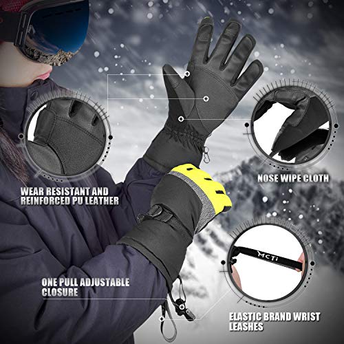 Mcti Ski Gloves,Winter Waterproof Snowboard Snow 3M Thinsulate Warm Touchscreen Cold Weather Women Gloves Wrist Leashes Yellow Medium #TOP4
