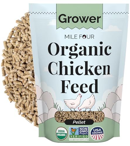 Mile Four Organic Chicken Feed – Grower Pellet, Non-GMO, USA Grown, 18% Protein, Corn-Free, Soy-Free, Non-Medicated Feed for Chickens, 2 lb Sample
