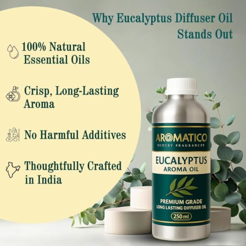 Image of AROMATICO Eucalyptus Diffuser Oil with Strong, Long-Lasting Aroma. Premium Aroma Oil for Homes, Offices & Showrooms. Aromatherapy, Diffusers, Air Purifiers, Vaporizers - 250ML