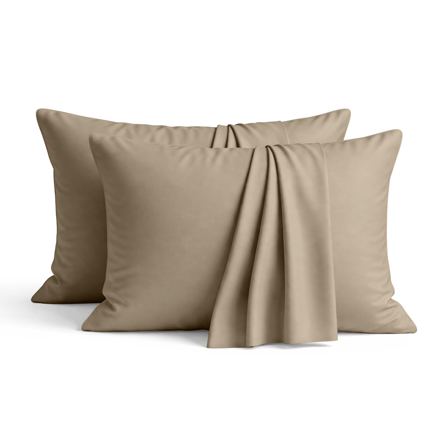 Ameha Beige 100% Brushed Microfiber Pillow Cases 2 Pack (Pillows Not Included), Super Soft Standard Pillow Cases | Hotel Quality Pillow Covers, 50X75 Cm,