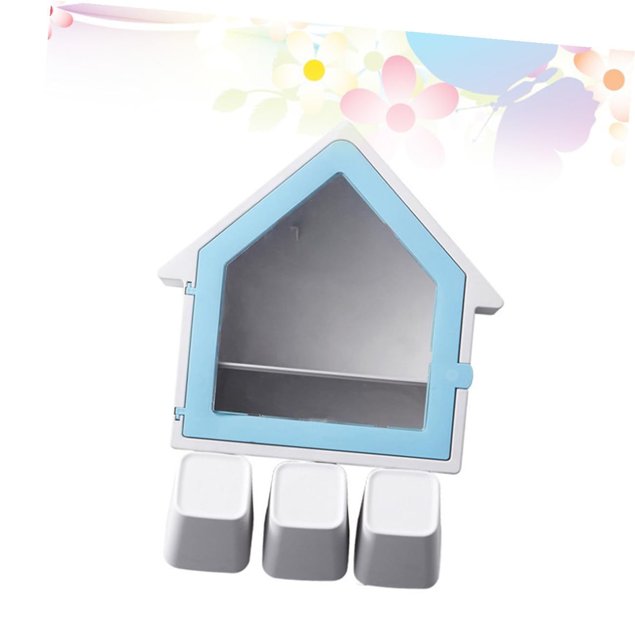 Portaspazzolino a Forma di Casa Blu, Supporto Bagno Abs Pp | 34x27cm, Due Posti per Spazzolini e Tazza, Fissaggio senza Fori, Design Drenante