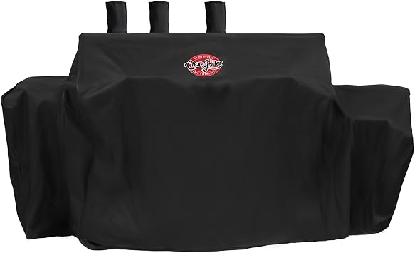 Char-Griller 3-Burner Dual Fuel Expandable Propane Gas and Charcoal Outdoor Polyester Grill and Smoker Cover in Black, 29in x 65in x 49in, Model 8080
