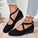Dress Flats Ballet for Women Low Wedge Round Toe Fashion Elastic Ankle Strap Comfortable Casual Flats Shoes