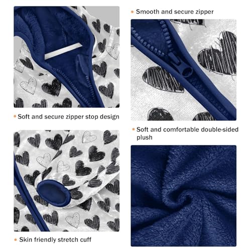 Black White Hearts Boys Fleece Coat,Children's Zip-Up Hoodie Jacket,Baby Warm Fashion Outerwear 3-10T,A1133923