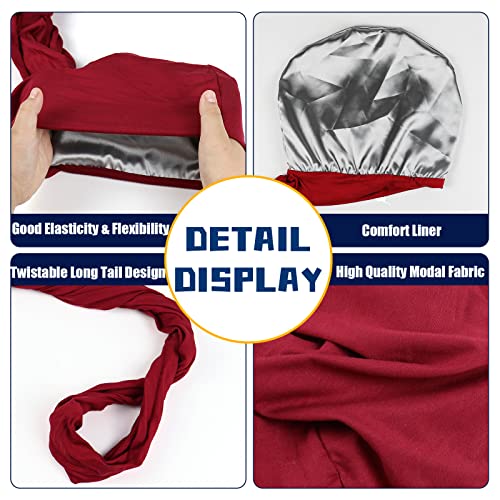 HOMSHIAM 4PCS Halo Turban for Men Turban Vintage Twist Head Wraps for Men Stretch Modal and Satin Turban Scarf Tie Headwraps for Hair