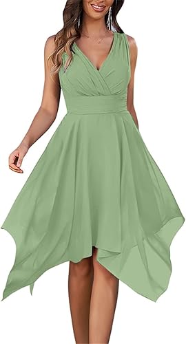 Vestidos largos de satén para dama de honor para boda, cuello en V, acampanado, vestido formal con abertura