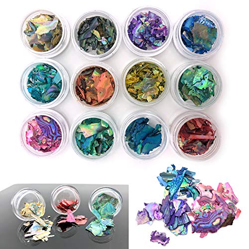 12 Teile irisierende Muschelsplitter für Nägel oder Resin/Kunstharz/UV Harz/Epoxidharz Cover