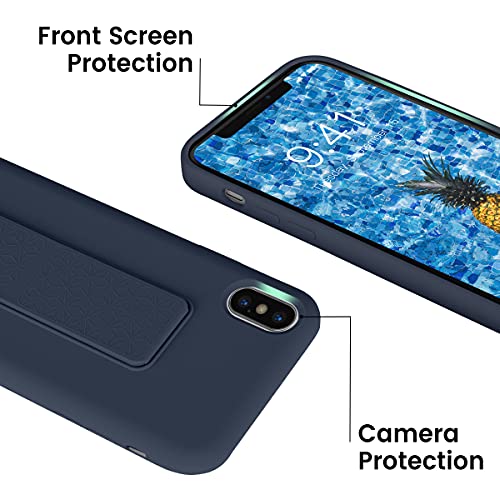 Laudtec Silicone Iphone X/Xs Case With Stand/Kickstand,Vertical And Horizontal Stand Hand Strap Metal Kickstand Case For Iphone X/Xs (Midnight Blue) #TOP3