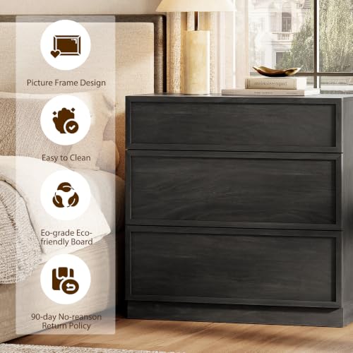 Image of WAMPAT Wided Nightstand with 3 Drawers, Modern Tall End Table with Large Storage for Bedroom, Bedroom Wooden Side Table and Closet Organizer, Black, 1 Pc
