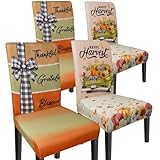 wefrea Thanksgiving Chair Covers Set of 4 Fall Dining Chair Covers for Party Kitchen Removable Seat Cover for Chairs Thanksgiving Decorations Indoor