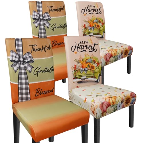 wefrea Thanksgiving Chair Covers Set of 4 Fall Dining Chair Covers for Party Kitchen Removable Seat Cover for Chairs Thanksgiving Decorations Indoor