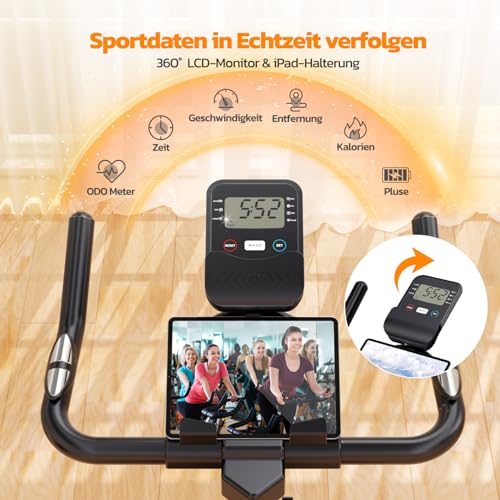 Dripex Heimtrainer Fahrrad mit Magnetischem Widerstand, Indoor Fitnessbike mit 8KG Schwere Schwungrad,Herzfrequenzmonitor&LCD Monitor,Stille Stationäre Fahrräder für zu Hause,Max.150kg – Bild 6
