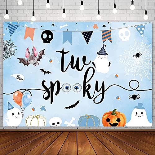 Sendy Sendy 7X5Ft Halloween Two Spooky Backdrop Happy 2Nd Birthday Party Decorations Supplies For Boy Balloons Boo Pumpkin Bat Blue #TOP4