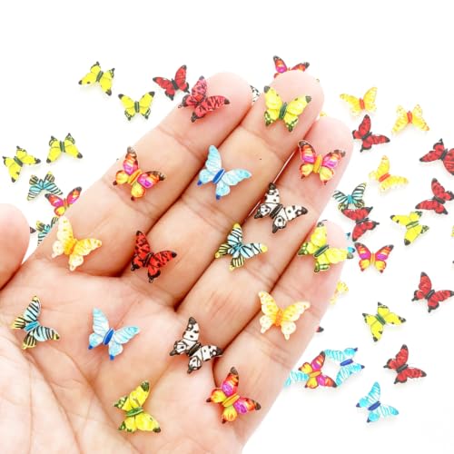 220pcs Mini Resin Butterflies Miniature Small Butterflies to Hide Tiny Resin Animals Figures Ornaments for Micro Fairy Garden Landscape Dollhouse Accessories Butterfly Nail Charms