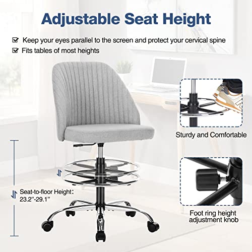 Armless Desk Chair Tall Office Chair Cute Home Office Desk Chairs With Wheels, Modern Fabric Tall Vanity Swivel Task Desk Chair For Small Spaces #TOP3