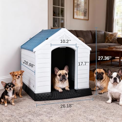 Elevon Plastic Dog House, Insulated Doghouse Puppy Shelter, Water Resistant Easy Assembly Sturdy Dog Kennel with Elevated Floor and Air Vents, Ventilate for Small to Large Sized Dogs (29-Inch, Blue) by Elevon - Image 7