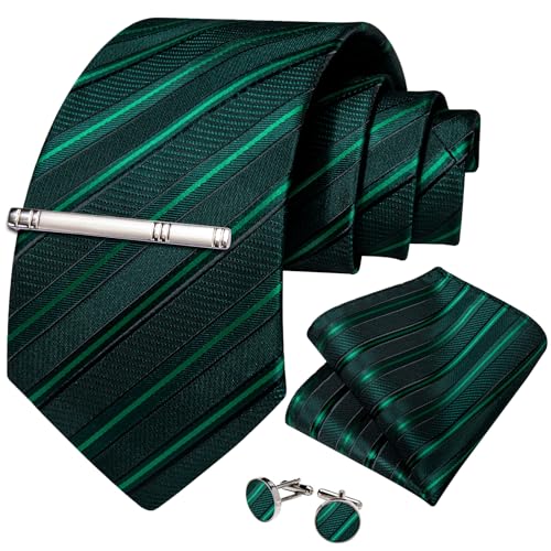 Image of DiBanGu Mens Tie Silk Plaid Striped Necktie and Pocket Square Cufflinks Tie Clip Set with Gift Box Formal Wedding Party